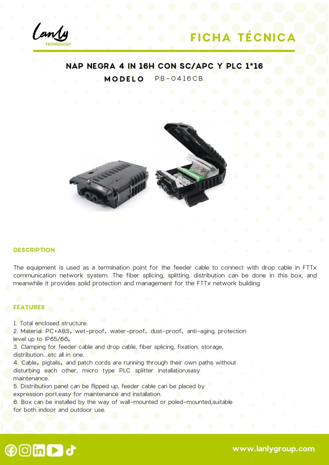 NAP Negra 4 in 16H con SC/APC y PLC 1*16 - Lanly Technology | Empresa ...